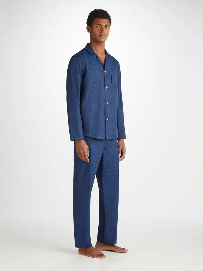 Cotton Pajamas Men Derek Rose Modern Fit Pajamas Paris 27 Cotton Jacquard Navy