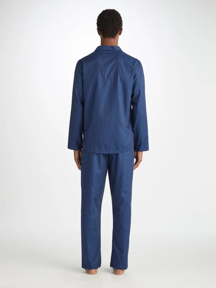 Cotton Pajamas Men Derek Rose Modern Fit Pajamas Paris 27 Cotton Jacquard Navy
