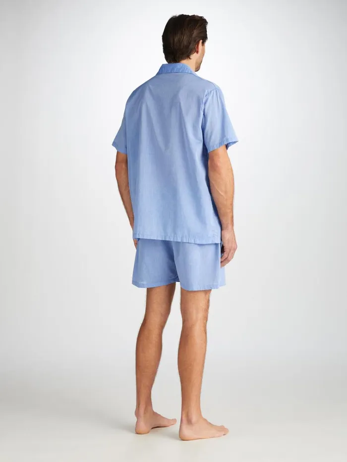 Cotton Pajamas Men Derek Rose Short Pajamas Amalfi Cotton Batiste Blue