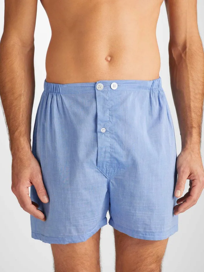 Cotton Pajamas Men Derek Rose Short Pajamas Amalfi Cotton Batiste Blue