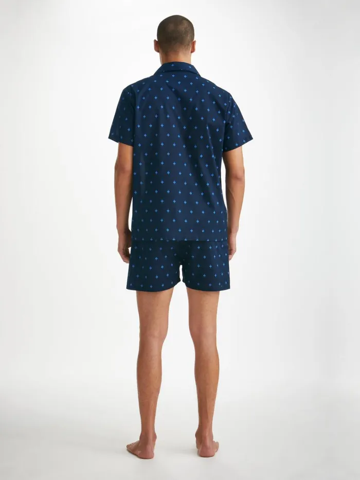Cotton Pajamas Men Derek Rose Short Pajamas Nelson 98 Cotton Batiste Navy