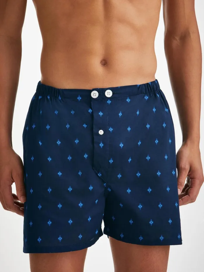 Cotton Pajamas Men Derek Rose Short Pajamas Nelson 98 Cotton Batiste Navy