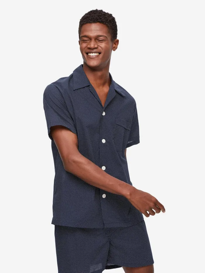 Cotton Pajamas Men Derek Rose Short Pajamas Plaza 21 Cotton Batiste Navy
