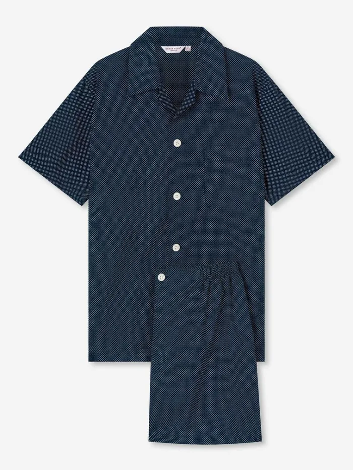 Cotton Pajamas Men Derek Rose Short Pajamas Plaza 21 Cotton Batiste Navy