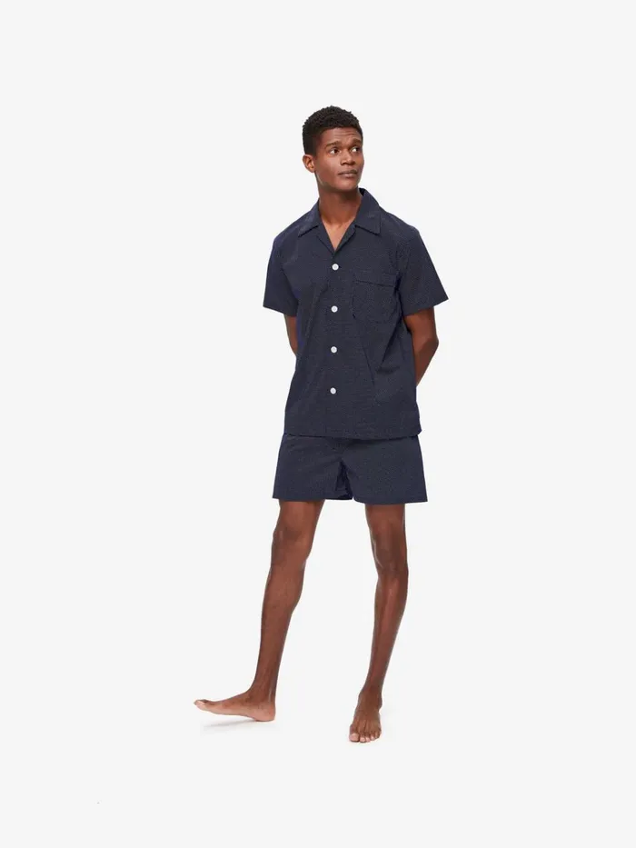 Cotton Pajamas Men Derek Rose Short Pajamas Plaza 21 Cotton Batiste Navy