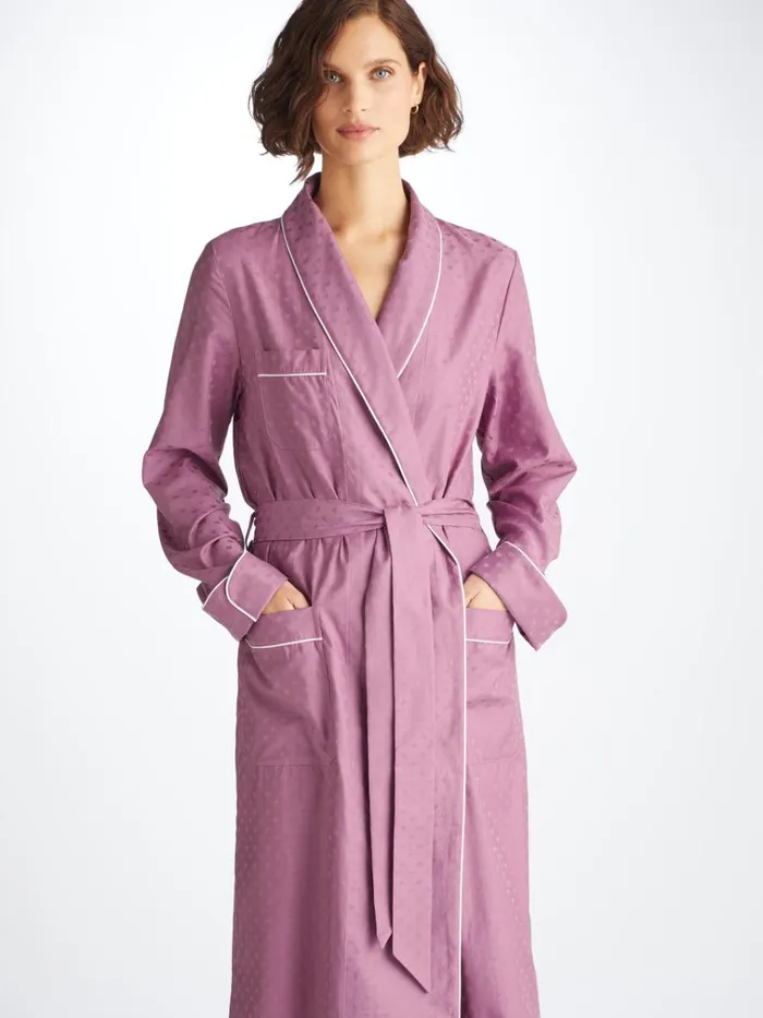 Cotton Pajamas Women Derek Rose Long Robe Kate 10 Cotton Jacquard Purple
