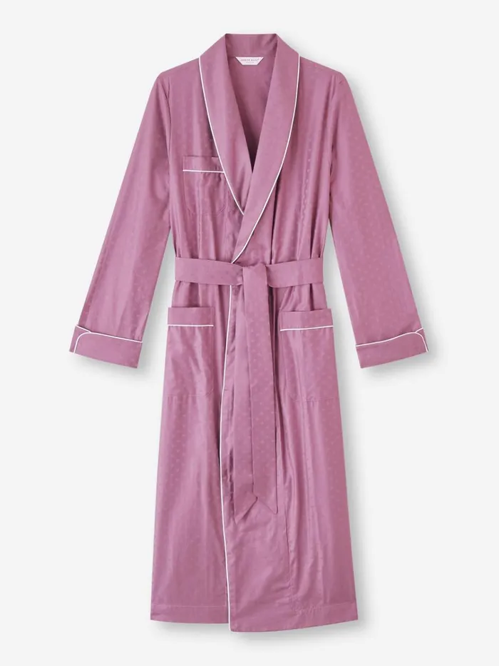 Cotton Pajamas Women Derek Rose Long Robe Kate 10 Cotton Jacquard Purple
