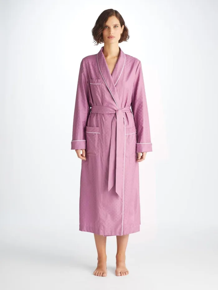 Cotton Pajamas Women Derek Rose Long Robe Kate 10 Cotton Jacquard Purple