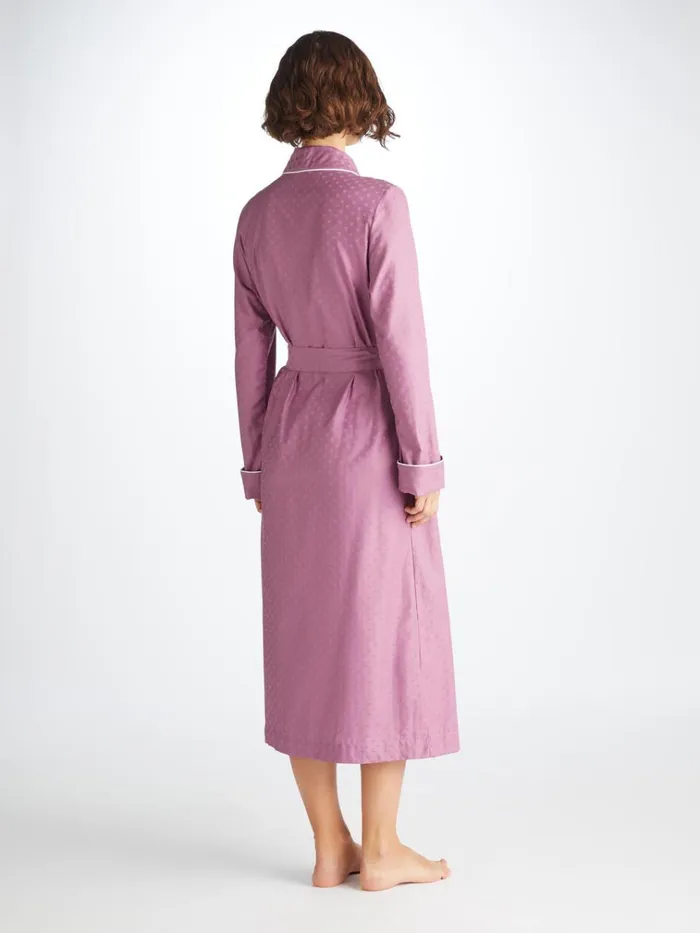 Cotton Pajamas Women Derek Rose Long Robe Kate 10 Cotton Jacquard Purple