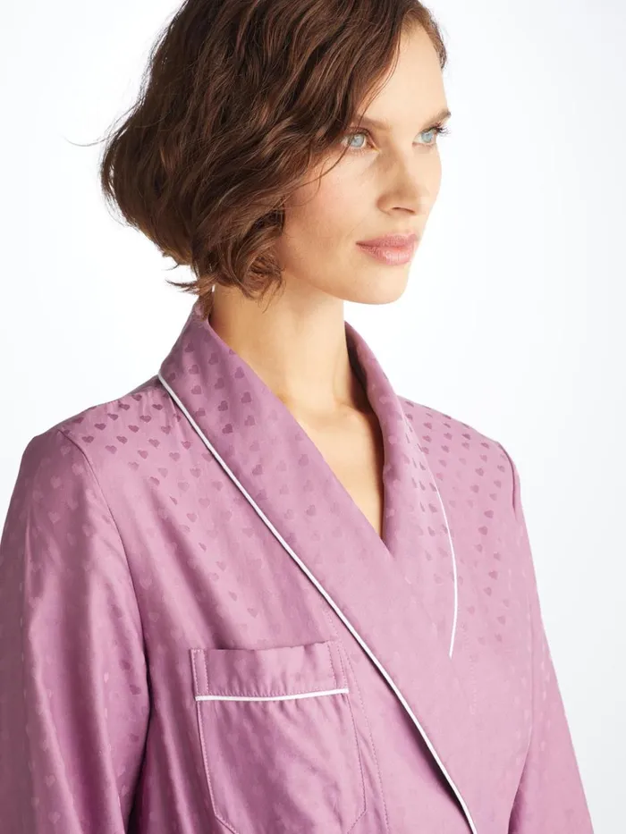 Cotton Pajamas Women Derek Rose Long Robe Kate 10 Cotton Jacquard Purple