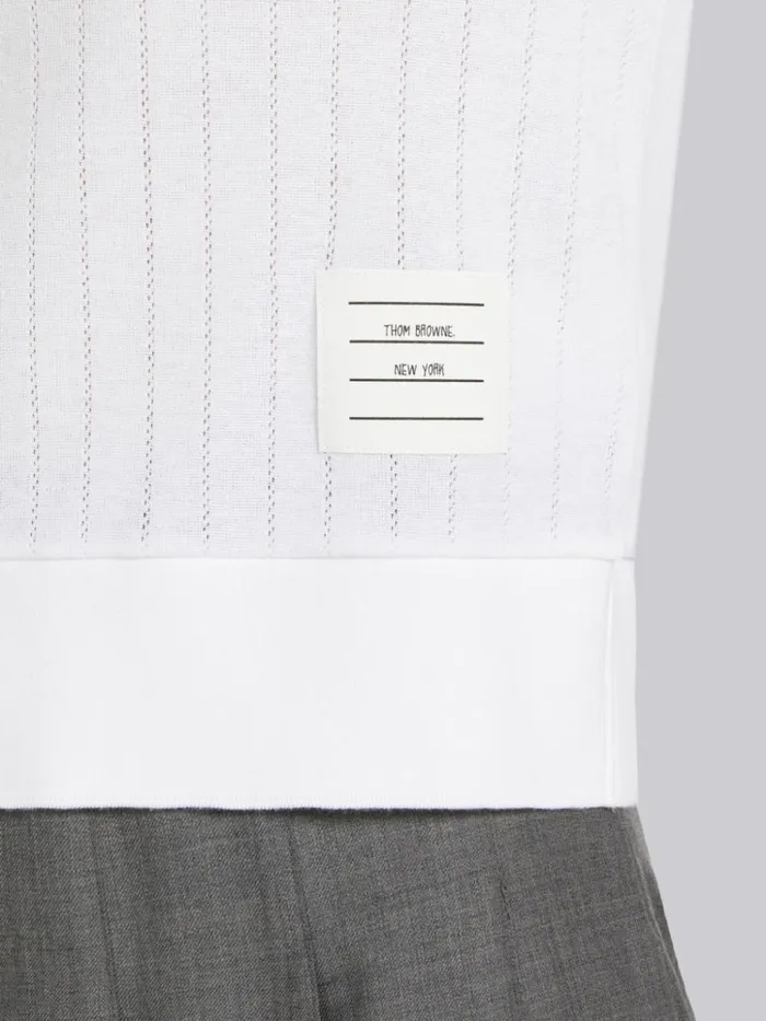 Cotton Pointelle Rib Short Sleeve Polo White Women Thom Browne Tshirts and Polos