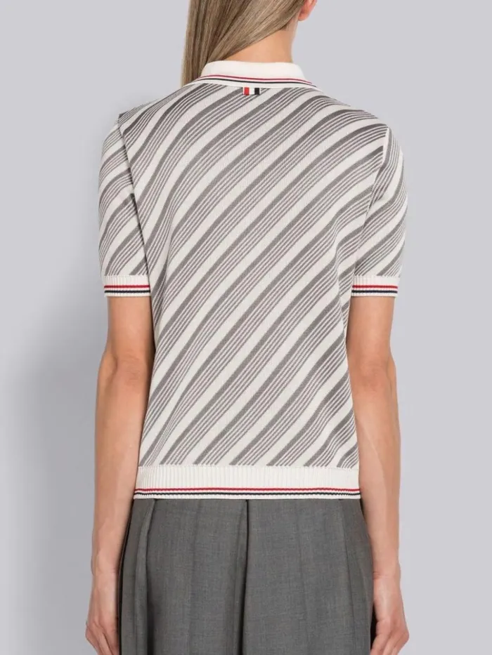 Cotton Silk 4bar Stripe Trim Polo Light Grey Women Thom Browne Knitwear