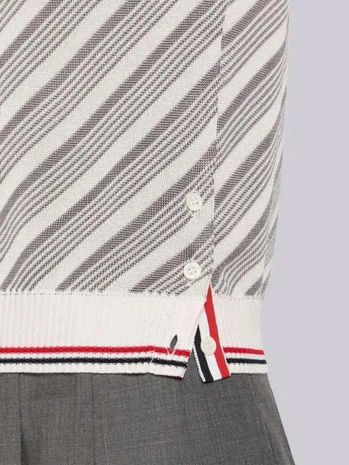 Cotton Silk 4bar Stripe Trim Polo Light Grey Women Thom Browne Knitwear