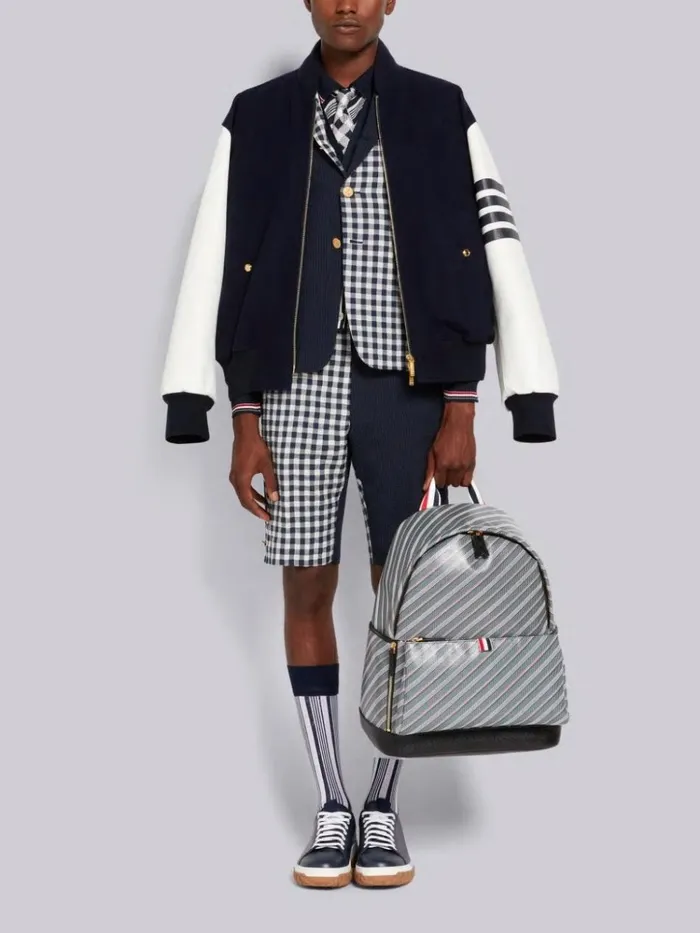 Cotton Silk Stripe Tipping Vneck Cardigan Navy Men Thom Browne Knitwear