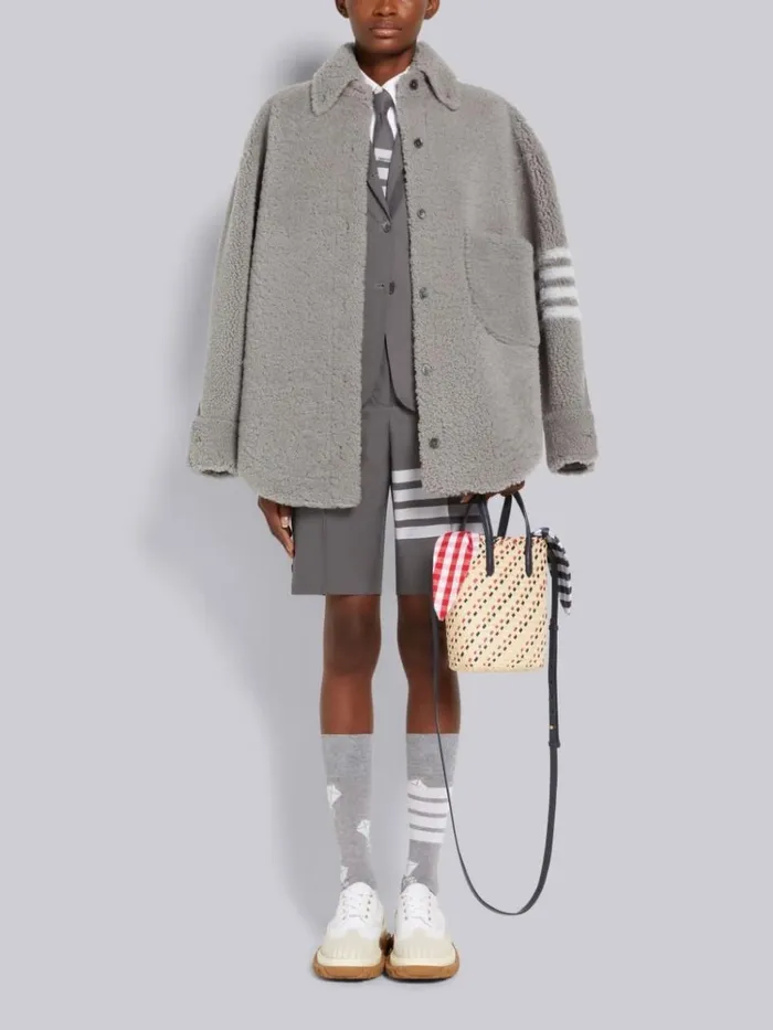 Cotton Twill Engineered 4bar Backstrap Bermuda Short Medium Grey Women Thom Browne Trousers