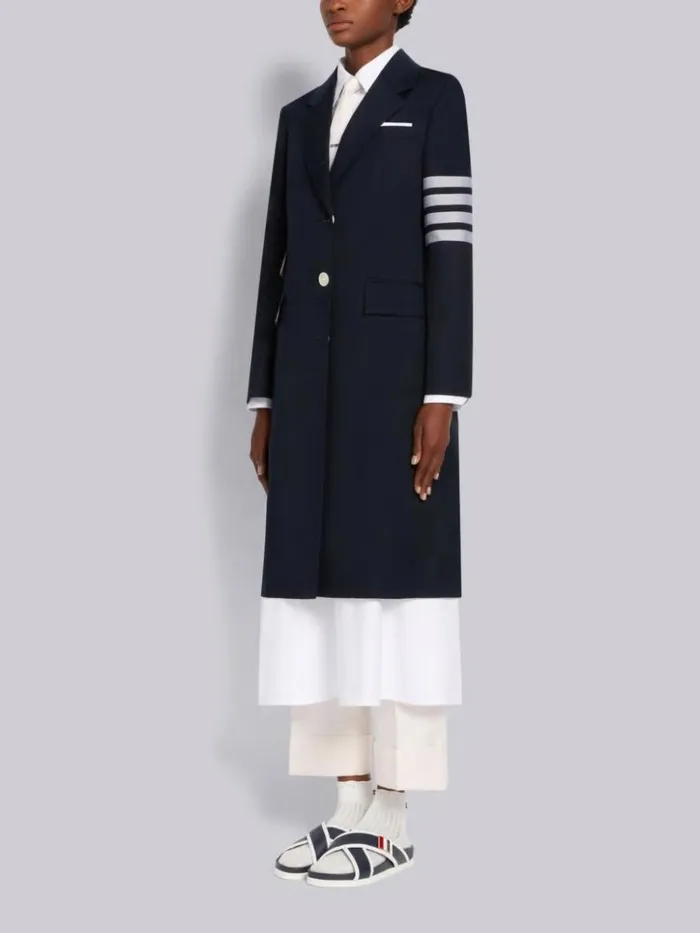 Cotton Twill Engineered 4bar Unlined Single Vent Overcoat Navy Women Thom Browne Outerwear