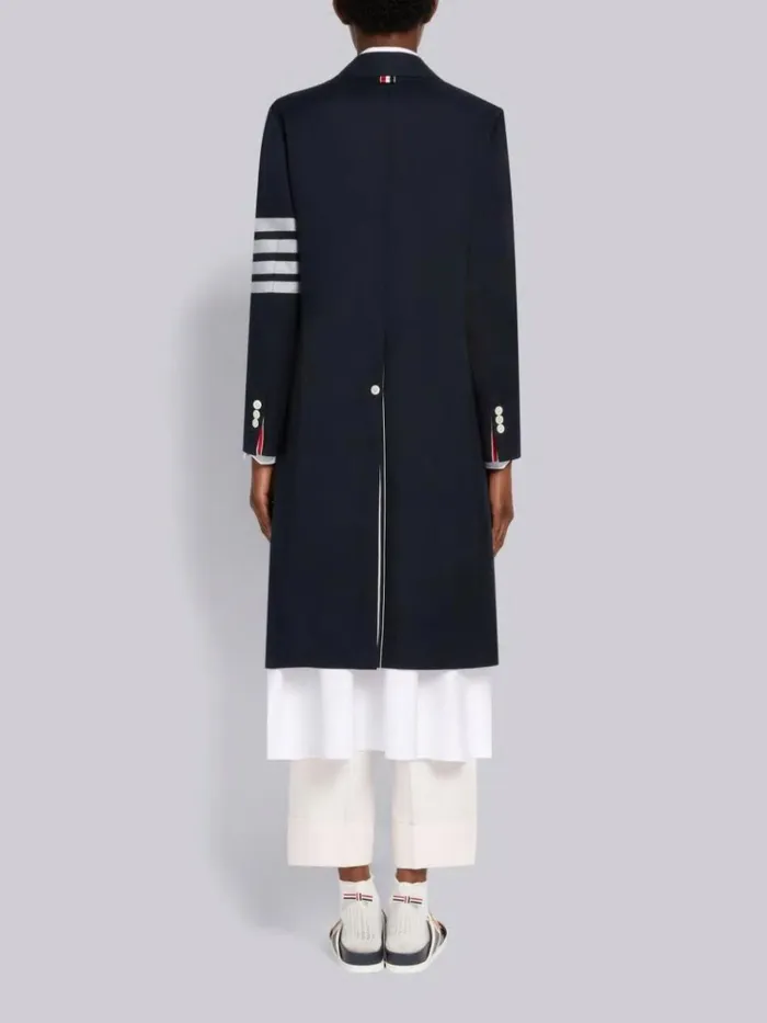 Cotton Twill Engineered 4bar Unlined Single Vent Overcoat Navy Women Thom Browne Outerwear