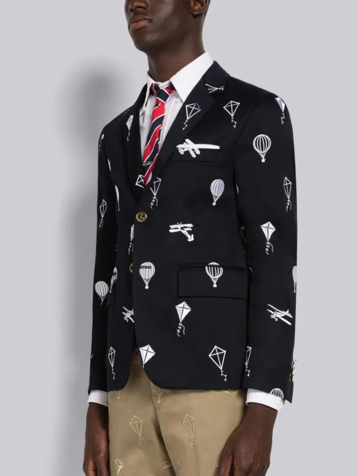 Cotton Twill Half Drop Sky Icon Unconstructed Classic Jacket Navy Men Thom Browne Jackets and Suiting