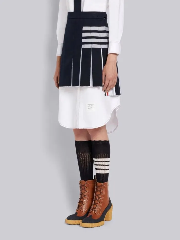 Cotton Twill Oxford Pleat Engineered 4bar Half Pleated Micro Mini Skirt Navy Women Thom Browne Skirts