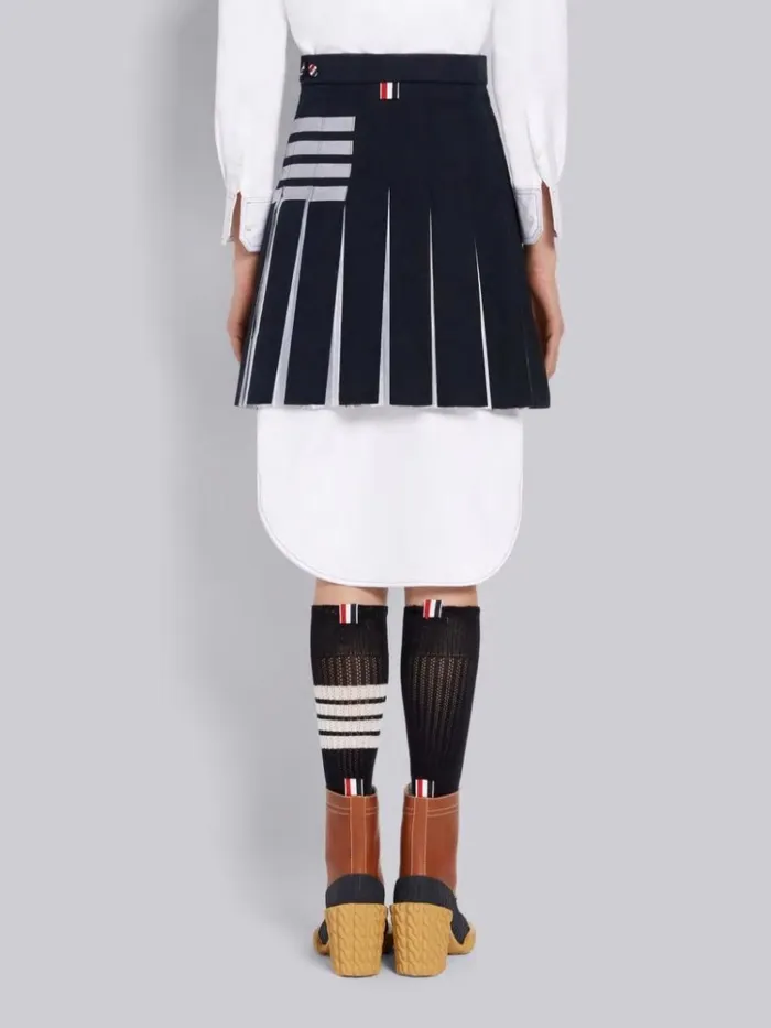 Cotton Twill Oxford Pleat Engineered 4bar Half Pleated Micro Mini Skirt Navy Women Thom Browne Skirts