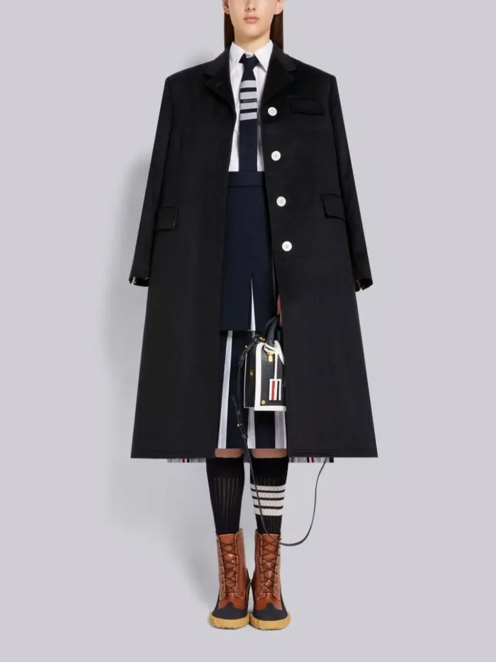 Cotton Twill Oxford Pleat Engineered 4bar Half Pleated Micro Mini Skirt Navy Women Thom Browne Skirts