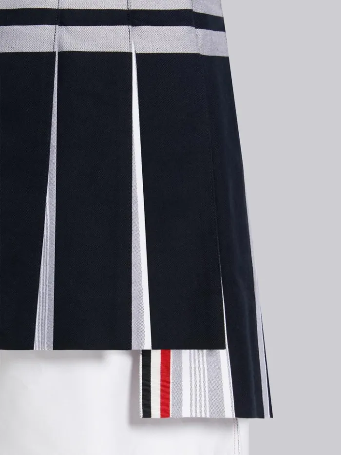 Cotton Twill Oxford Pleat Engineered 4bar Half Pleated Micro Mini Skirt Navy Women Thom Browne Skirts