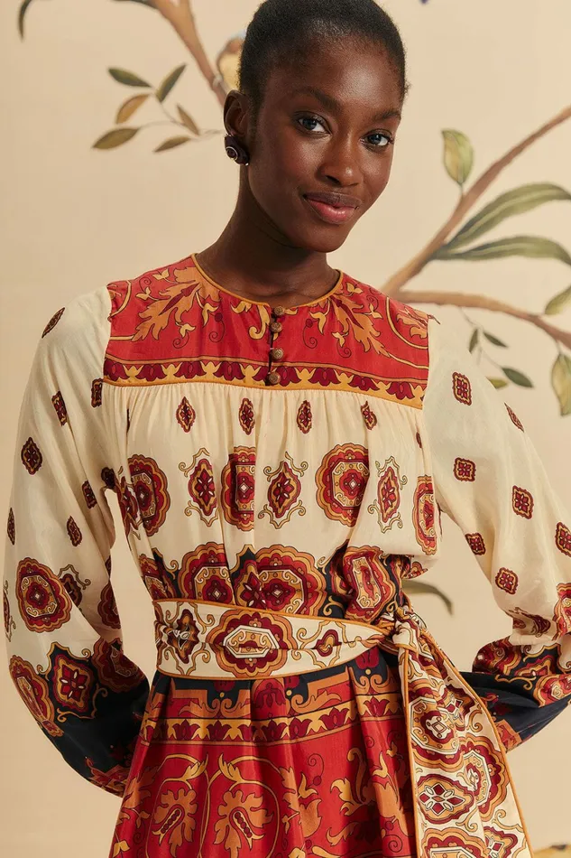 Cream Ainika Tiles Midi Dress Women FARM Rio Midi Dresses Cream Ainika Tiles Midi Dress Women FARM Rio Midi Dresses