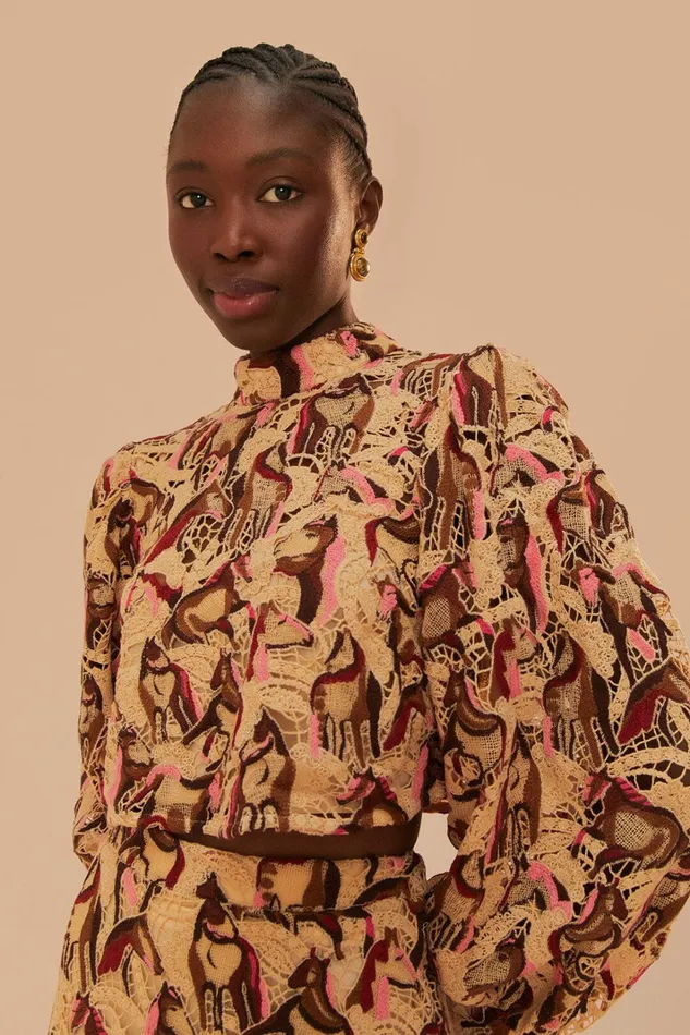 Cream Horses Guipure Blouse Women FARM Rio Blouses