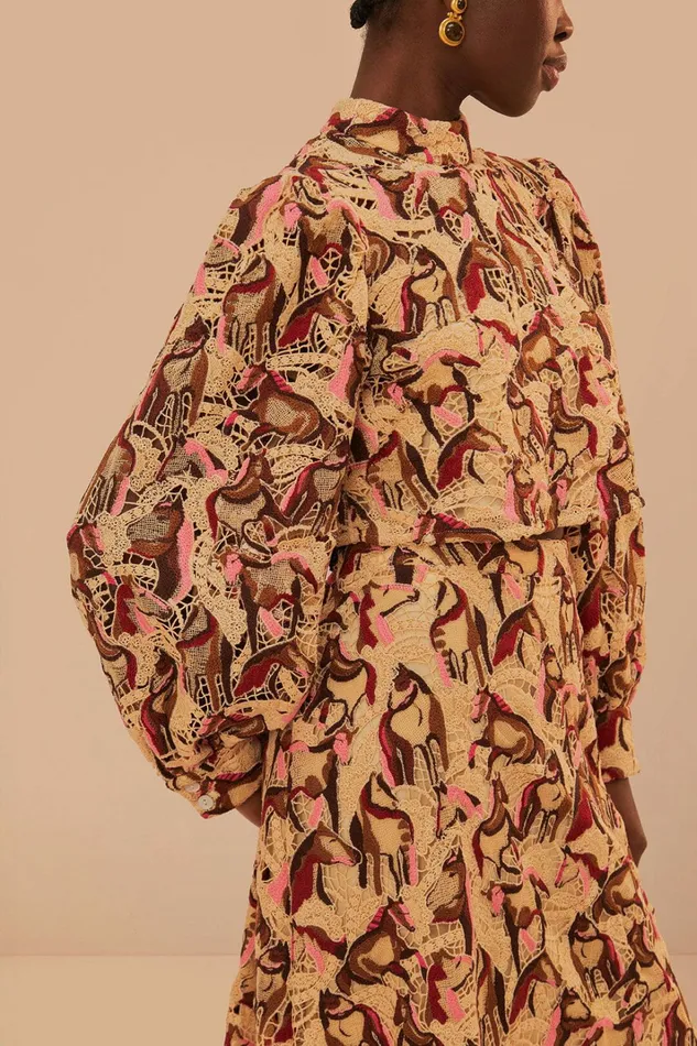 Cream Horses Guipure Blouse Women FARM Rio Blouses Cream Horses Guipure Blouse Women FARM Rio Blouses