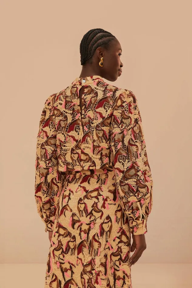 Cream Horses Guipure Blouse Women FARM Rio Blouses Cream Horses Guipure Blouse Women FARM Rio Blouses