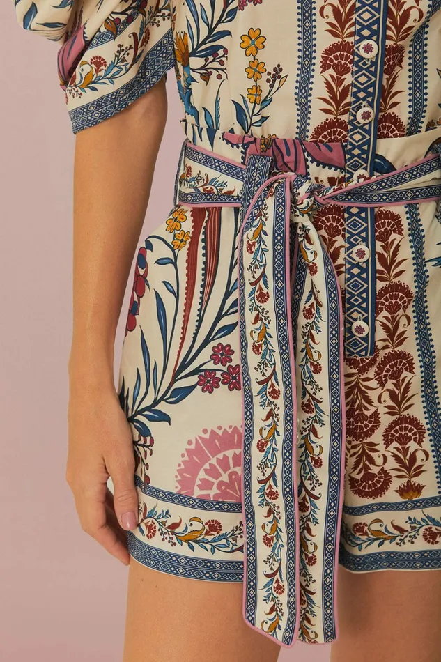 Cream Romantic Lightness Belted Romper Women FARM Rio Rompers Cream Romantic Lightness Belted Romper Women FARM Rio Rompers