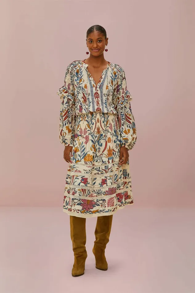 Cream Romantic Lightness Midi Skirt Women FARM Rio Skirts