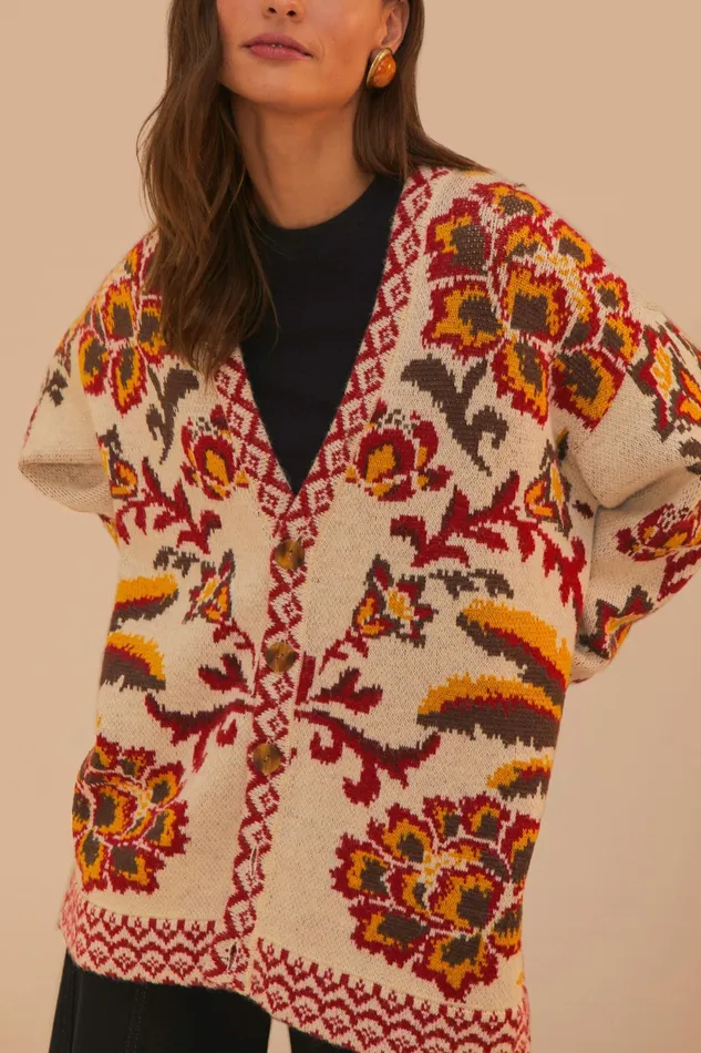 Cream Toucans Scarf Knit Cardigan Women FARM Rio Cardigans Cream Toucans Scarf Knit Cardigan Women FARM Rio Cardigans