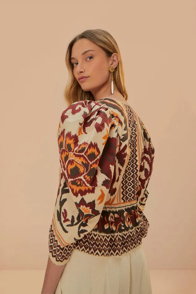 Cream Toucans Scarf Puff Sleeve Blouse Women FARM Rio Blouses Cream Toucans Scarf Puff Sleeve Blouse Women FARM Rio Blouses