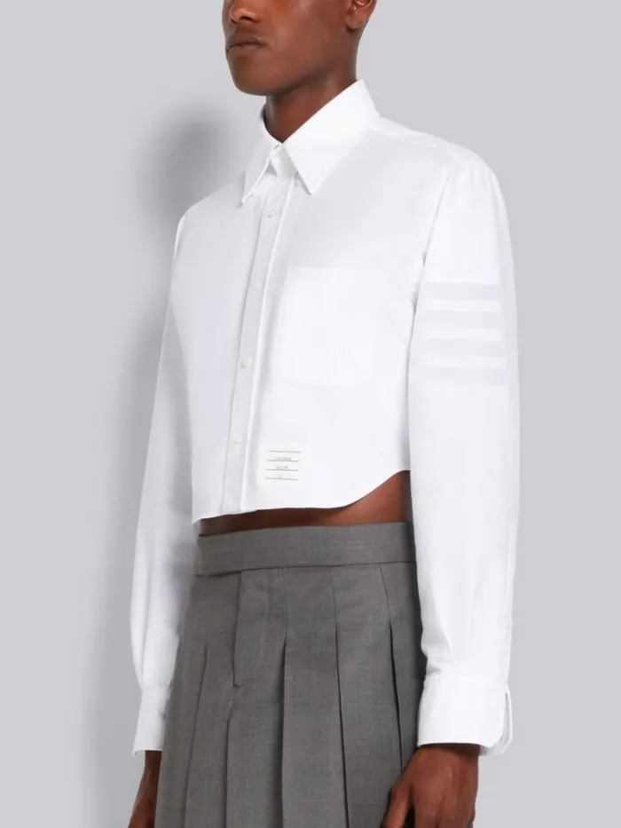Cropped Shirt W Satin Weave 4bar In Oxford White Men Thom Browne Shirting Cropped Shirt W Satin Weave 4bar In Oxford White Men Thom Browne Shirting