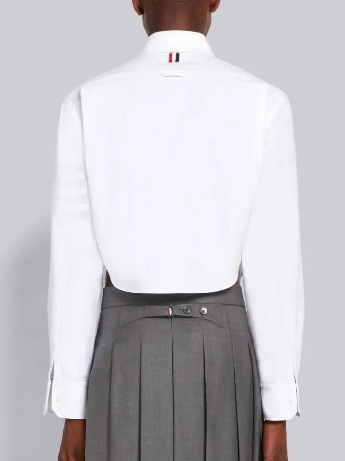 Cropped Shirt W Satin Weave 4bar In Oxford White Men Thom Browne Shirting Cropped Shirt W Satin Weave 4bar In Oxford White Men Thom Browne Shirting