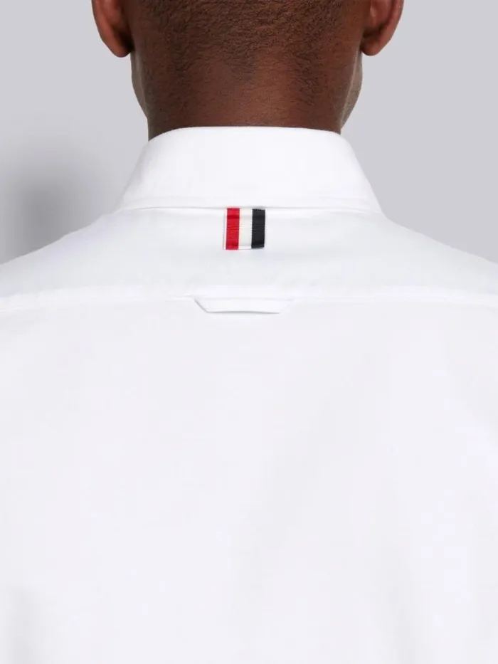 Cropped Shirt W Satin Weave 4bar In Oxford White Men Thom Browne Shirting Cropped Shirt W Satin Weave 4bar In Oxford White Men Thom Browne Shirting