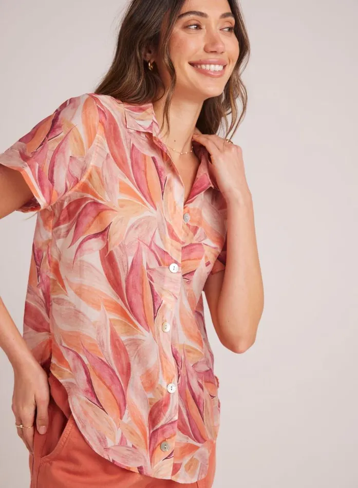 Cuffed Short Sleeve Shirt 8211 Painted Leaves Print Women Bella Dahl Short Sleeve Cuffed Short Sleeve Shirt 8211 Painted Leaves Print Women Bella Dahl Short Sleeve