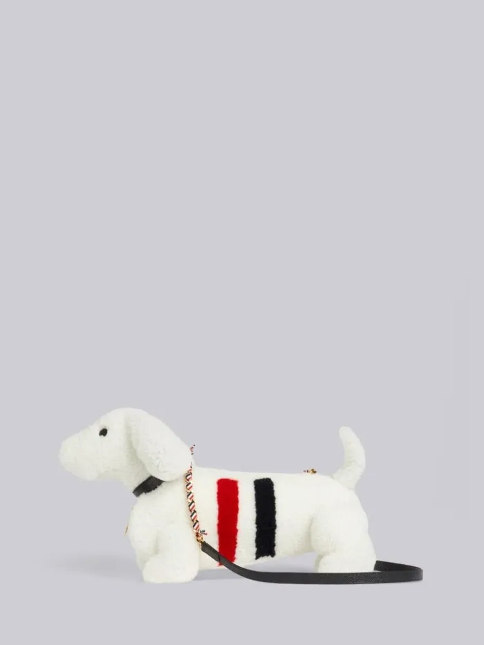 Curly Merino Shearling Intarsia Stripe Mini Hector Bag White Women Thom Browne Crossbody Bags Curly Merino Shearling Intarsia Stripe Mini Hector Bag White Women Thom Browne Crossbody Bags