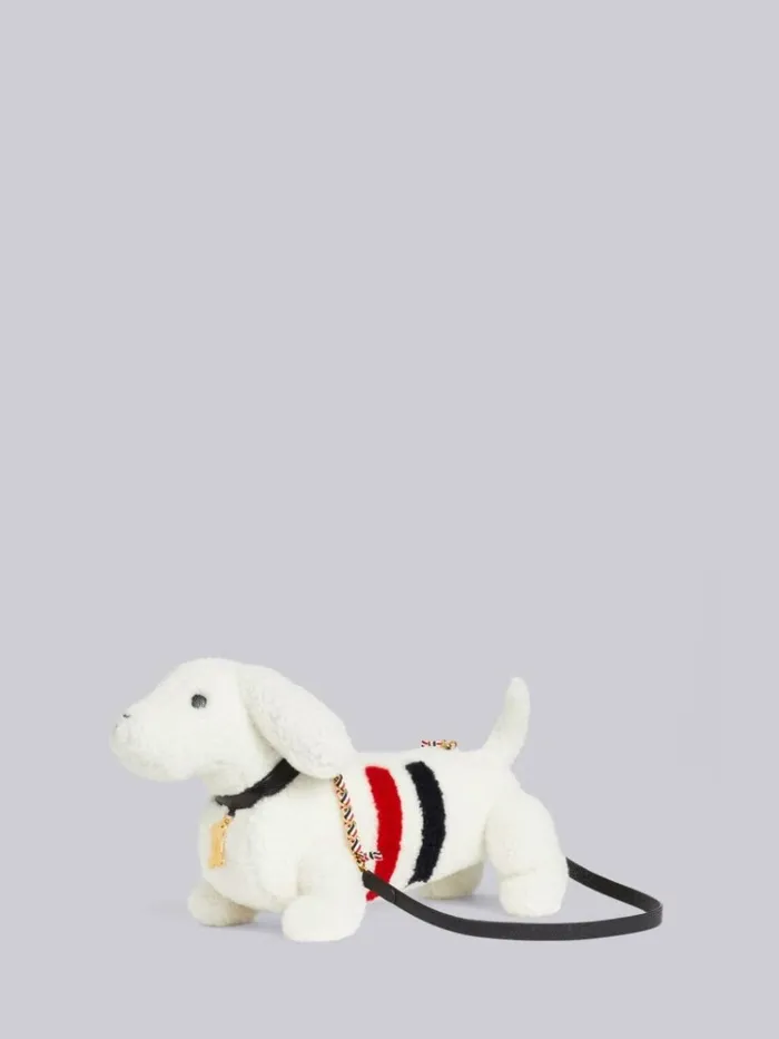 Curly Merino Shearling Intarsia Stripe Mini Hector Bag White Women Thom Browne Crossbody Bags