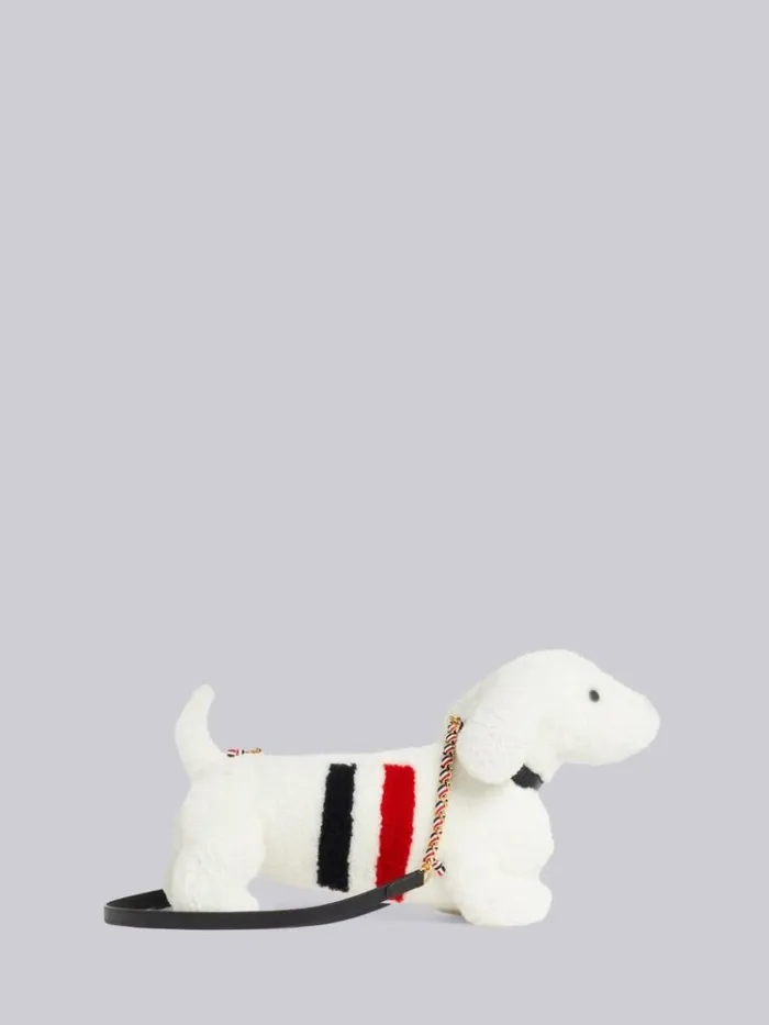 Curly Merino Shearling Intarsia Stripe Mini Hector Bag White Women Thom Browne Crossbody Bags