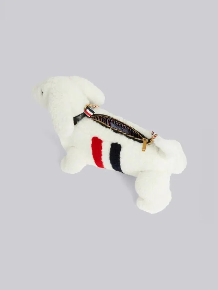 Curly Merino Shearling Intarsia Stripe Mini Hector Bag White Women Thom Browne Crossbody Bags