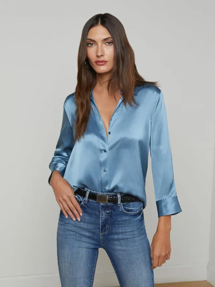 Dani Silk Blouse Blue Mist Women L039Agence Blouses and Tops