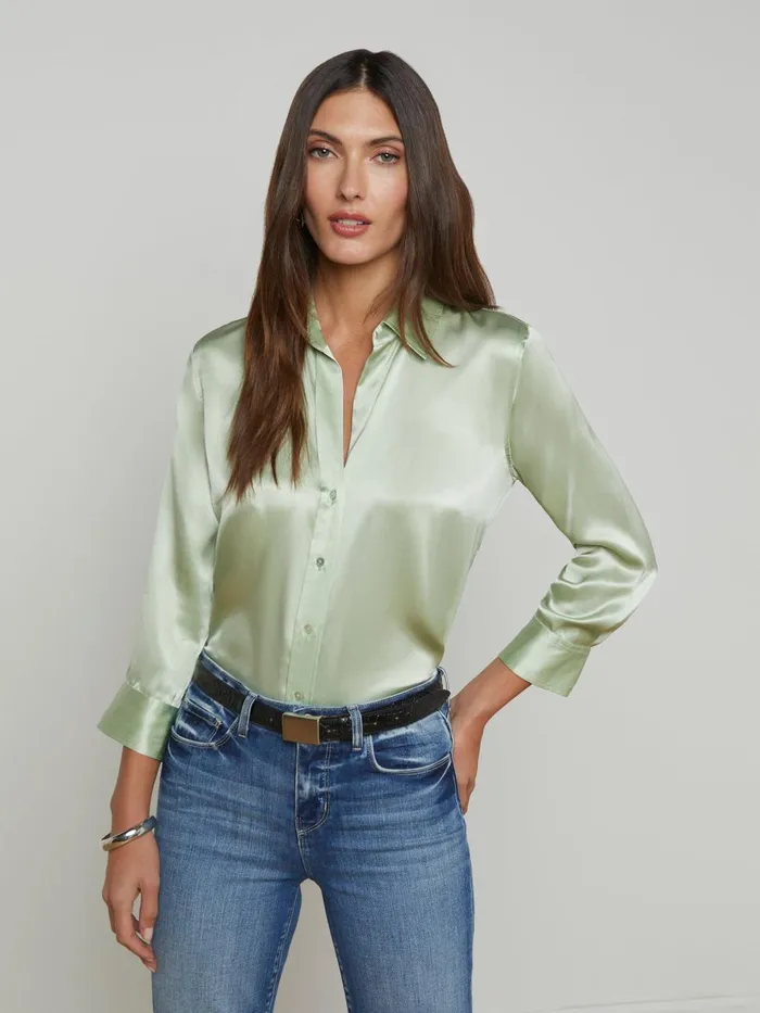 Dani Silk Blouse Laurel Green Women L039Agence Blouses and Tops