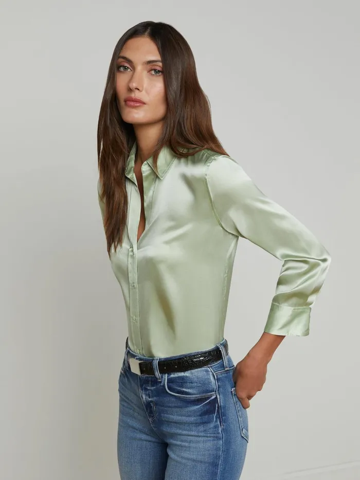 Dani Silk Blouse Laurel Green Women L039Agence Blouses and Tops Dani Silk Blouse Laurel Green Women L039Agence Blouses and Tops