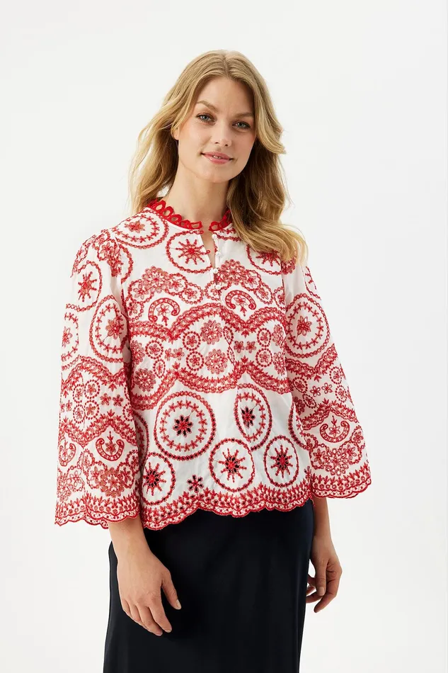 DONNI BLOUSE 16035 201 Red 201 Women IN FRONT BLOUSES SHIRTS