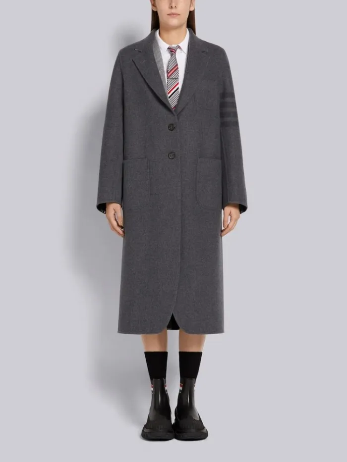 Double Face Melton Engineered 4bar Unconstructed Elongated Sack Overcoat Medium Grey Women Thom Browne Outerwear Double Face Melton Engineered 4bar Unconstructed Elongated Sack Overcoat Medium Grey Women Thom Browne Outerwear