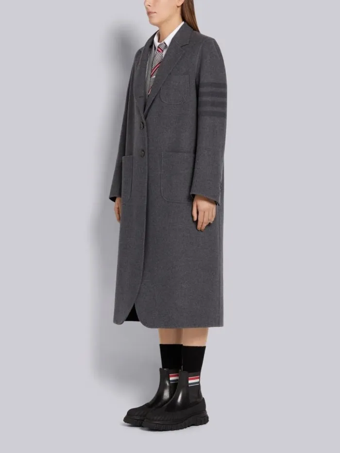 Double Face Melton Engineered 4bar Unconstructed Elongated Sack Overcoat Medium Grey Women Thom Browne Outerwear