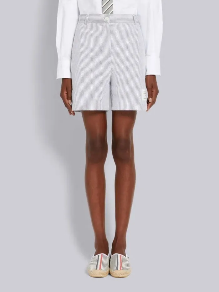 Double Face Tech Seersucker High Waisted Side Vent Short Medium Grey Women Thom Browne Trousers Double Face Tech Seersucker High Waisted Side Vent Short Medium Grey Women Thom Browne Trousers