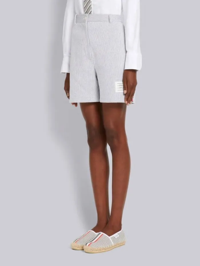 Double Face Tech Seersucker High Waisted Side Vent Short Medium Grey Women Thom Browne Trousers